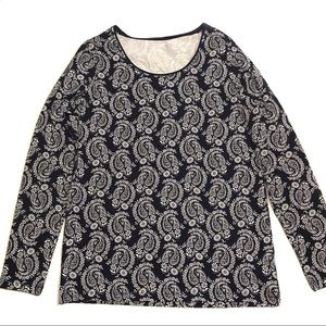 Kim Rogers Black White Floral Paisley Top Shirt M